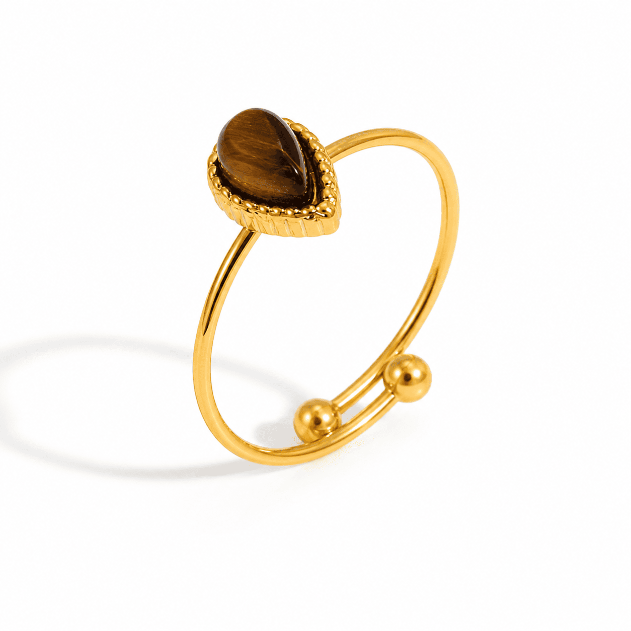 Anel Dourado com Pedra Olho de Tigre Ajustável
