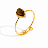 Anel Dourado com Pedra Olho de Tigre Ajustável